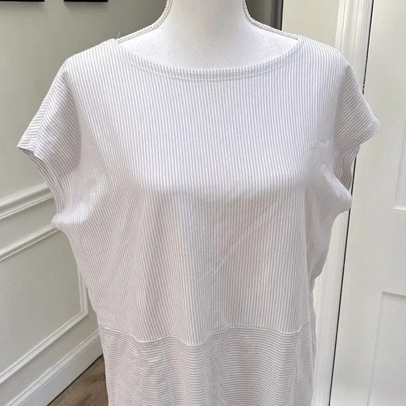 Eileen Fisher Womens XSP Tunic Dress Organic Cotton Stripe Gray White Pockets